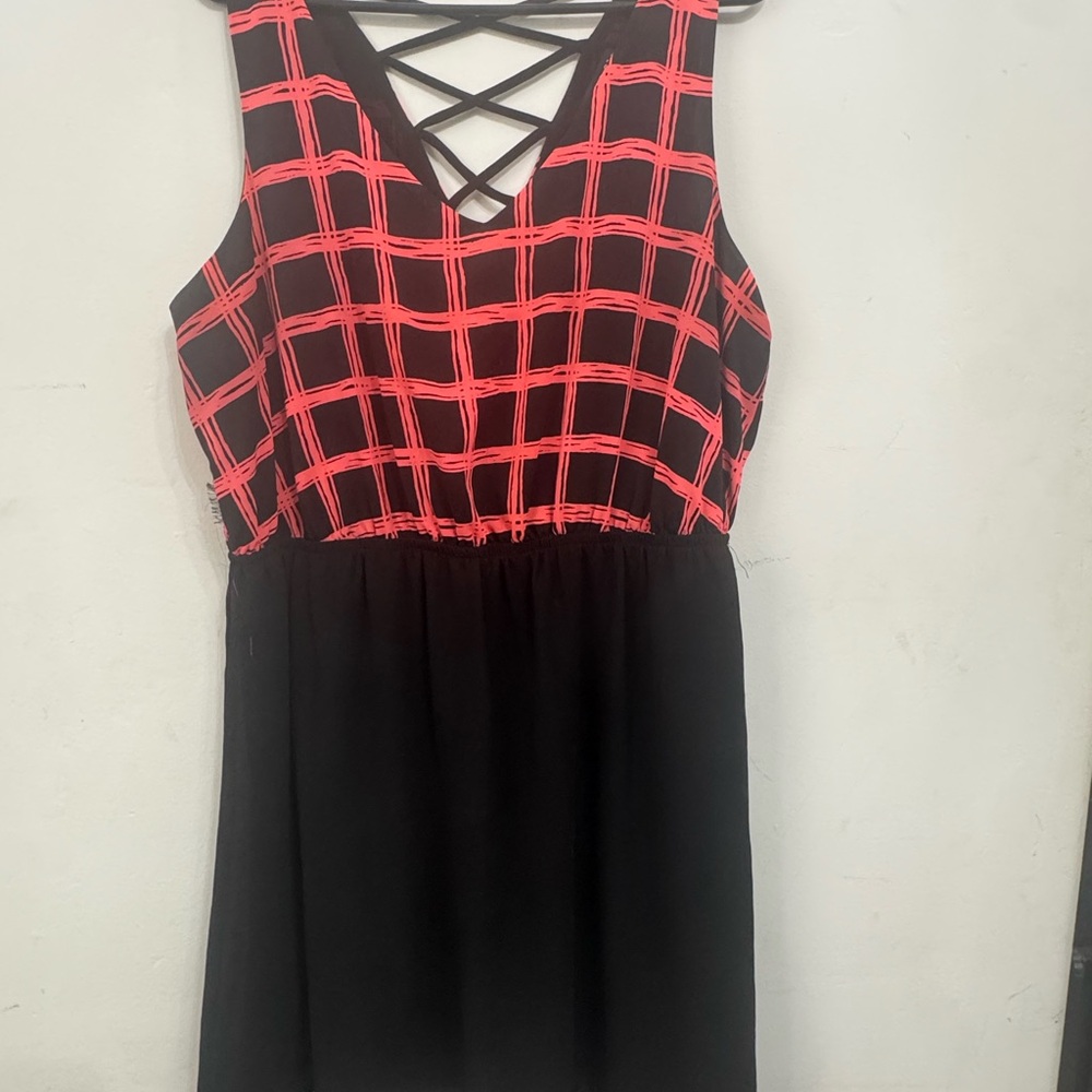 Forever 21 Black and pink/orange Checkered Dress